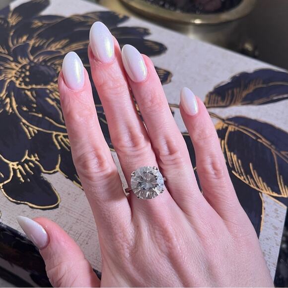 Vintage Cocktail 925 Sterling Silver Ring with Large Clear Crystal Stone - Picture 8 of 14